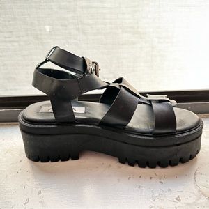 ASRV black leather gladiator platform sandals